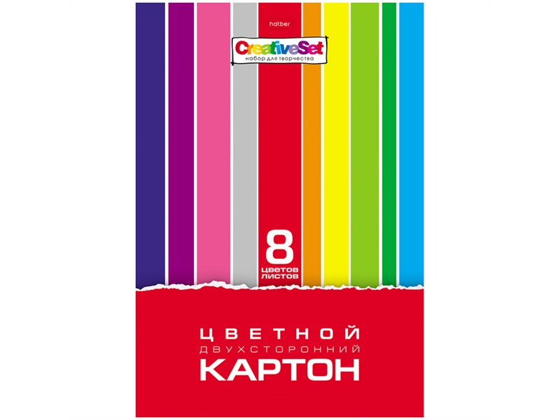 Картон цветной А4 8цв 8л 2-х сторон мелов в папке Креатив Сет Hatber /25