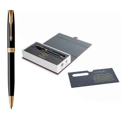 Ручка шар Sonnet Core Lacquer Deep Black GT черн черн подар упак Parker
