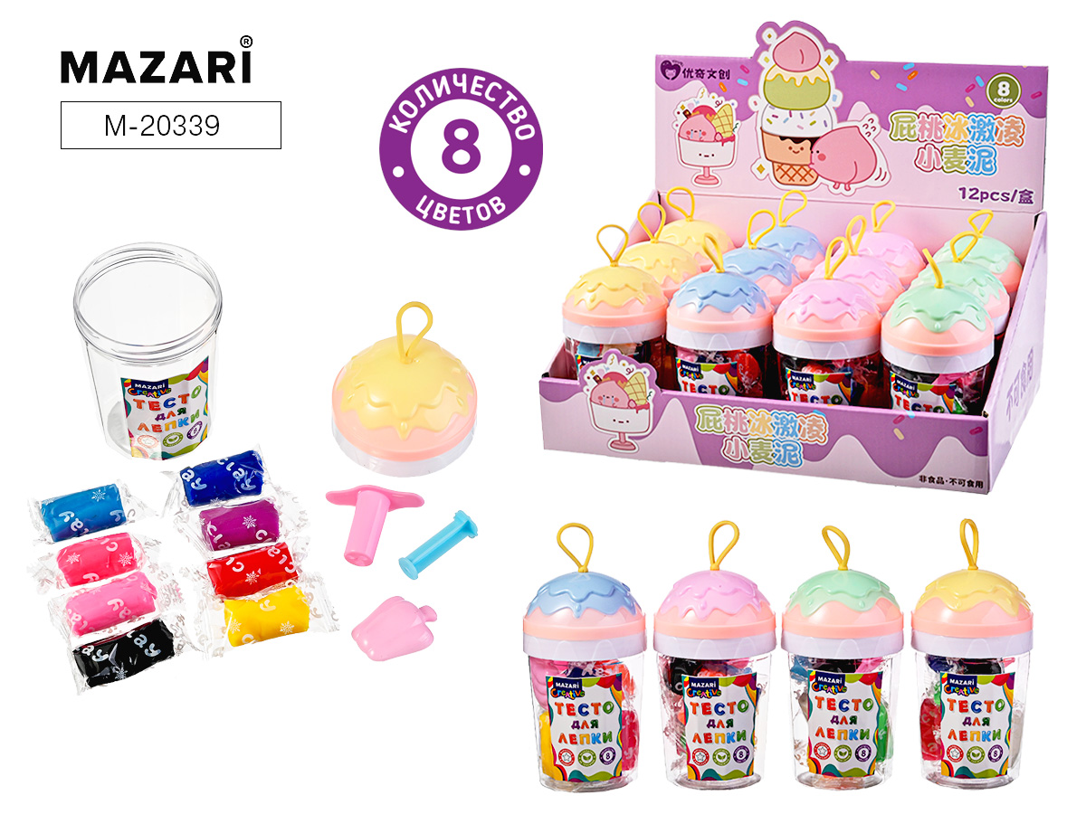 Тесто для лепки 8цв*13,5гр +2 формочки Мороженое Mazari
