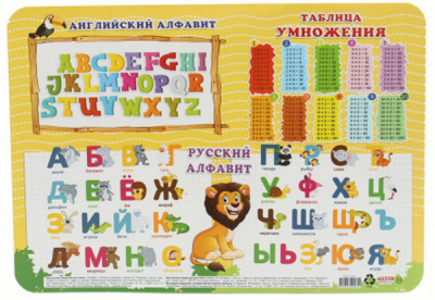 Настольное пластик покрытие д/лепки А3 Алфавит и табл умножения 