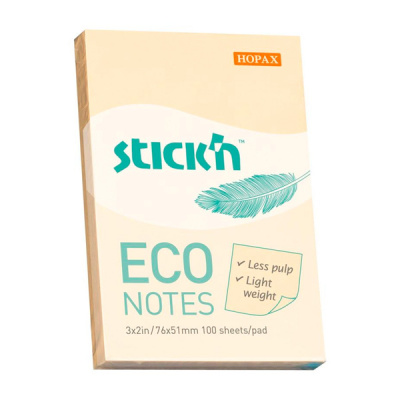 Блок самокл 51*76мм 100л пастель желтый Stick`n ECO Hoрах