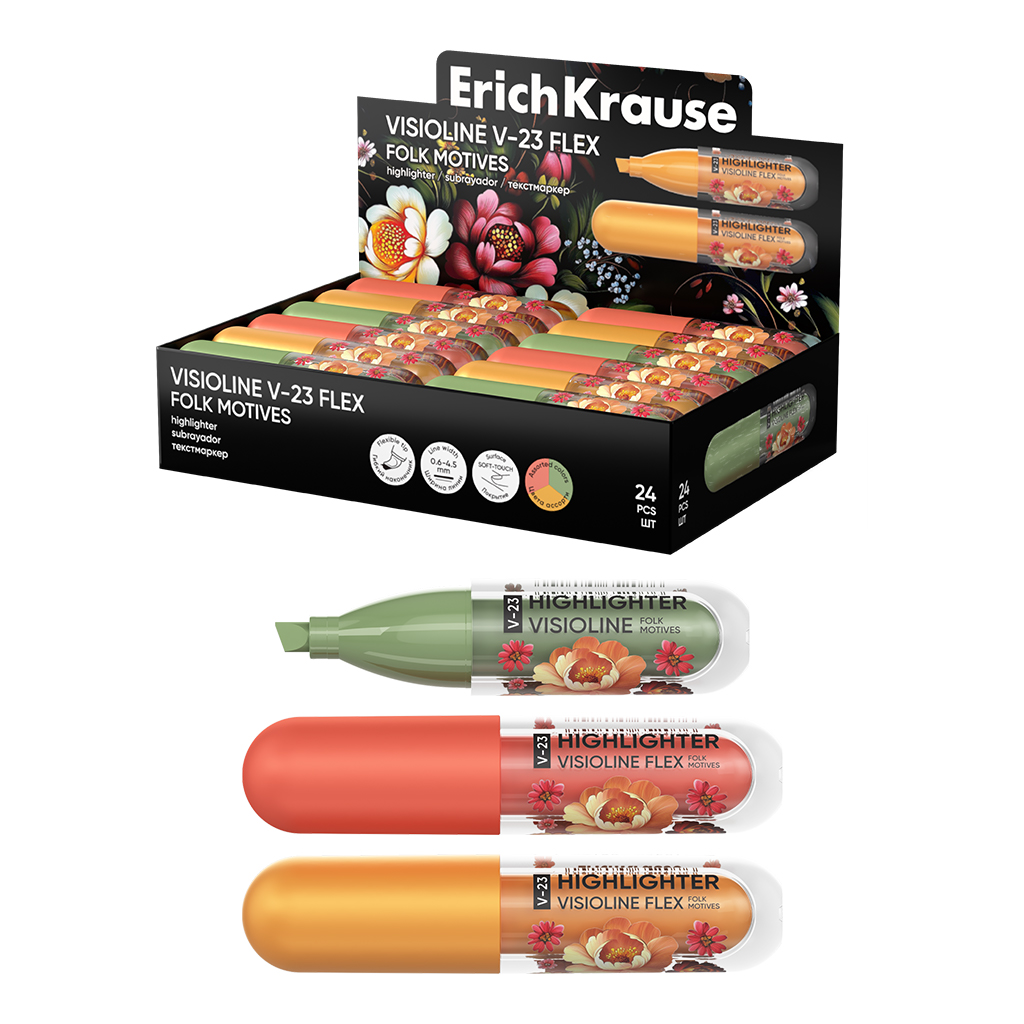Текстовыделитель 3,5мм 1шт Visioline V-23 Flex Folk Motives Erich Krause /24