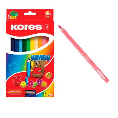 Карандаши 12цв Kores Jumbo трехгранные 5мм с точилкой