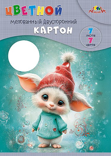 Картон цветной А4 7цв 7л 2-х сторон мелов папка Милый пушистик Апплика  //60