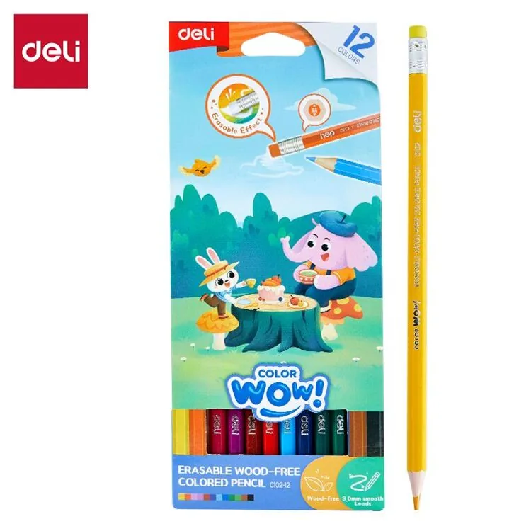 Карандаши 12цв пластиковые стираемые Color Wow Deli