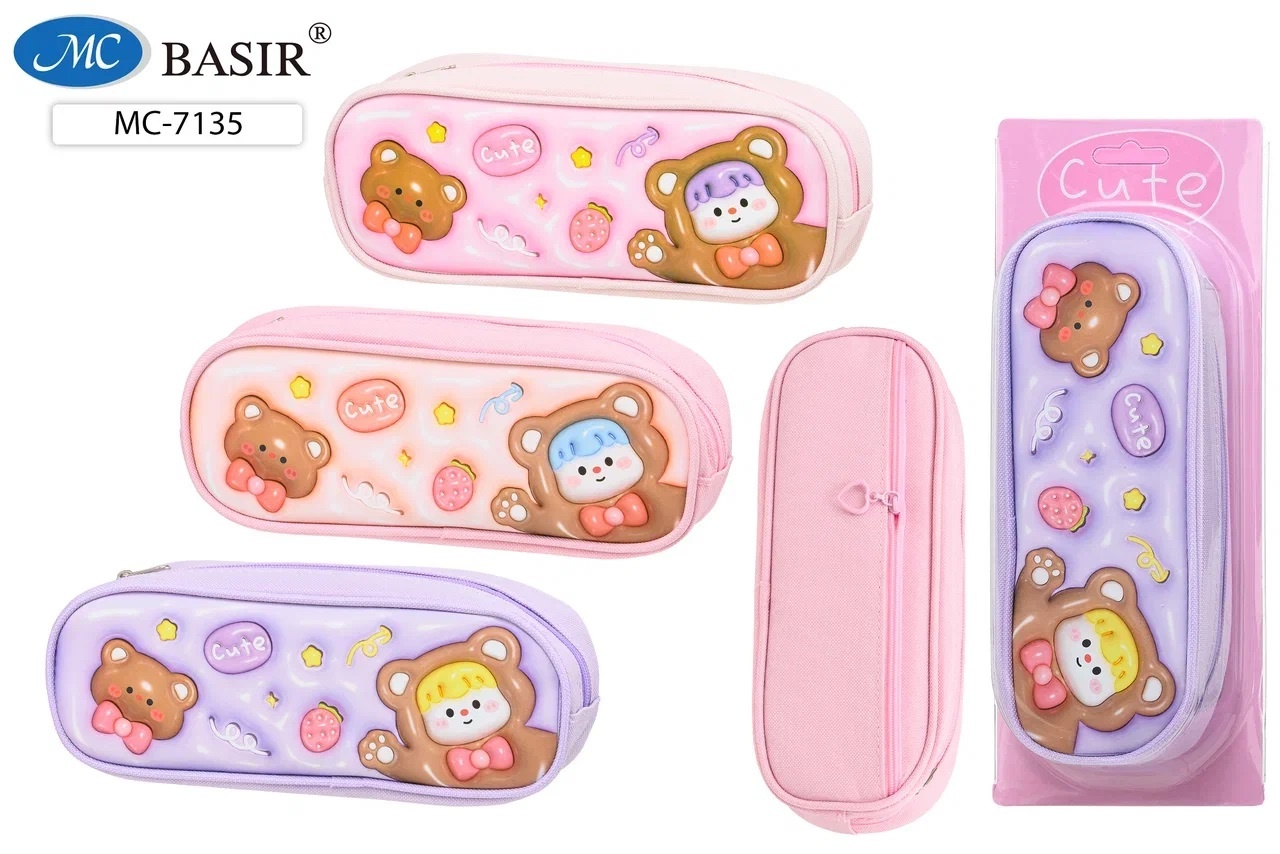 Пенал-косметичка 215*80*55мм пвх на молнии CUTE микс Basir