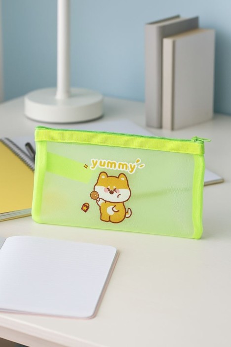 Пенал-косметичка 116*190мм текстиль на молнии Shiba-inu yummy green