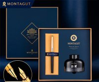 Ручка перьевая 0,5мм подарочная серебро/черная + чернила Montagut