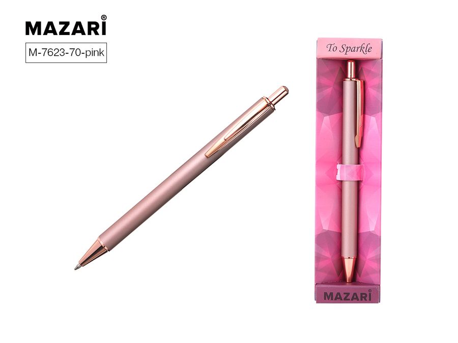 Ручка шар авт синяя 1,0мм в подар упак корпус металлический розовый TO SPARKLE-4 Mazari