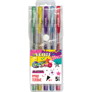 Ручки гел 5цв 1,0мм Cosmo Glitter DeVente //12