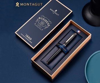 Ручка-роллер синяя 0,5мм подарочная черная Montagut