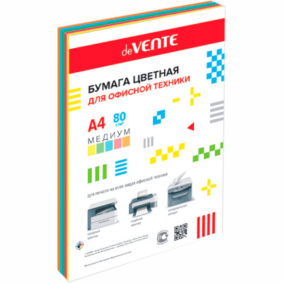Бумага А4 100л 80г/м2 ассорти медиум 5цв*20 Devente 