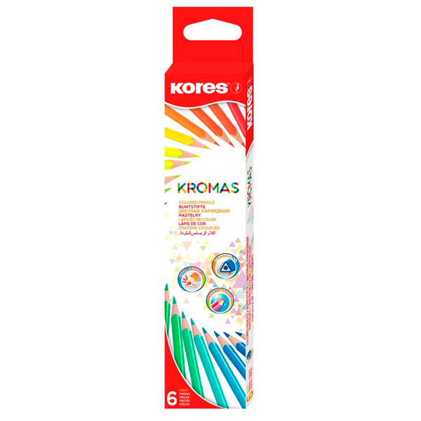 Карандаши 6цв трехгран дерево Kromas Kores