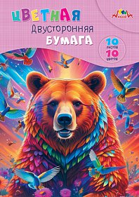 Бумага цветная А4 10цв 10л 2-х сторон папка Яркий медведь Апплика/80