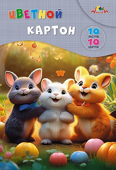 Картон цветной А4 10цв 10л папка немелов Забавные друзья Апплика //50