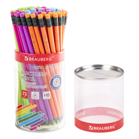 Карандаш ч/г HB пластик с ластиком трехгранный Ultra Color Brauberg /72