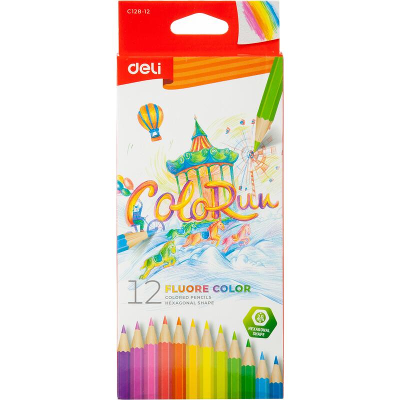 Карандаши 12цв шестигран флуоресц ColoRun Deli