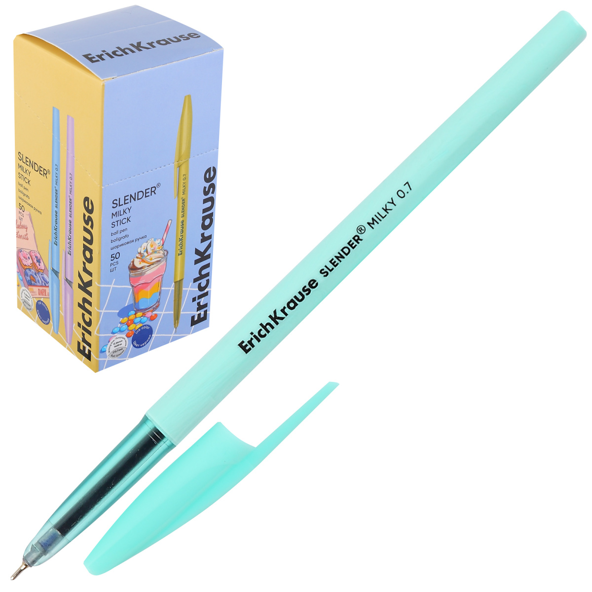 Ручка шар синяя 0,7мм Slender Stick Milky Super Glide Technology Erich Krause /50
