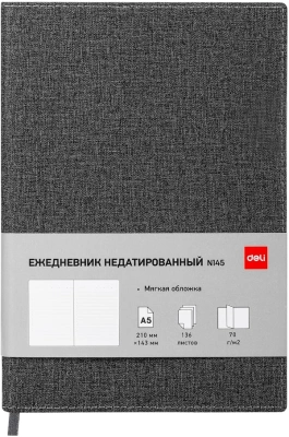 Ежедневник недатир А5 136л кожзам черный Simple Deli