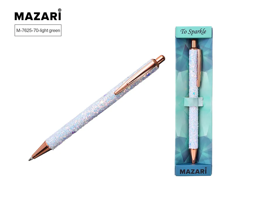 Ручка шар авт синяя 1,0мм TO SPARKLE-3 корпус металл светло зеленый подар упак Mazari