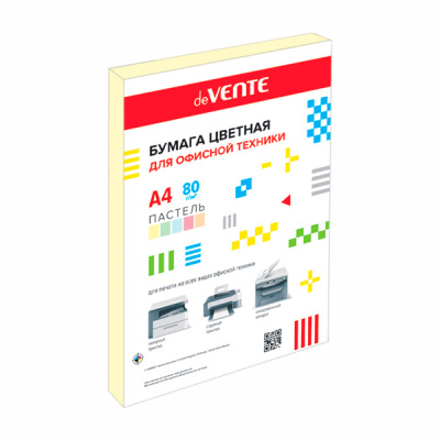Бумага А4 50л 80г/м2 пастель желтый Devente 